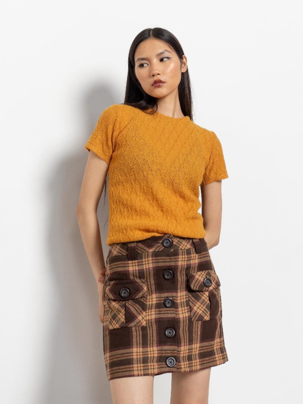 Vintage Plaid Wool Mini Skirt, Brown Beige Preppy Mid Rise Xs / Size 1